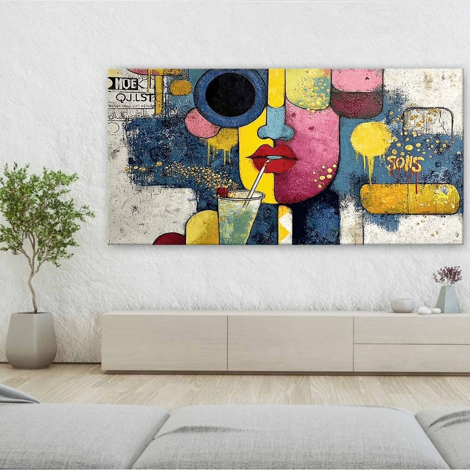 Pop Art Abstract Face & Cocktail Painting - Neutralighting
