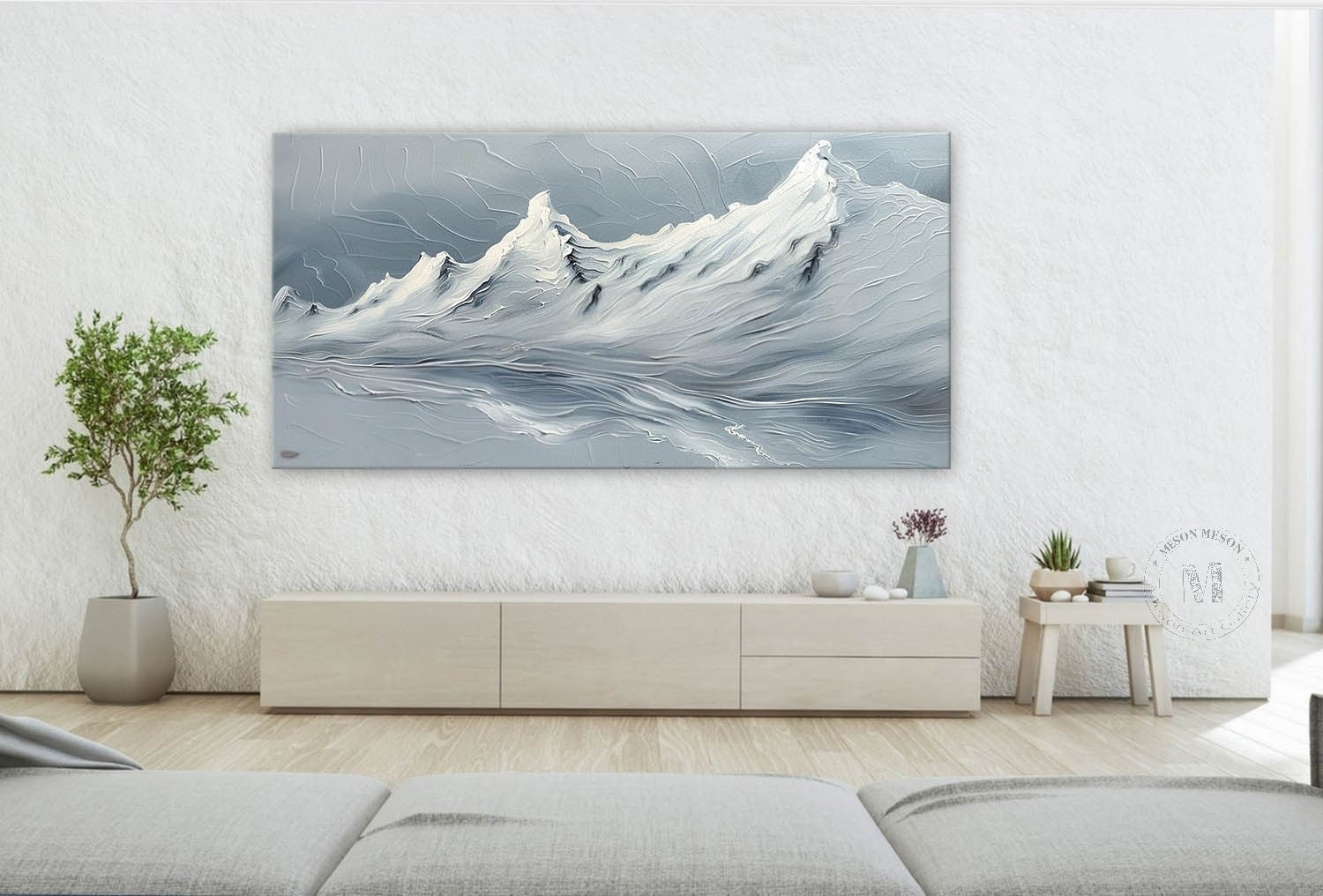 Wall Art Horizontal Impasto Snow Mountain - Neutralighting