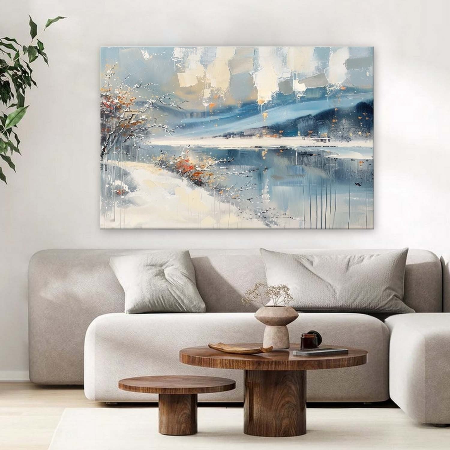 Wall Art Horizontal Abstract Winter Lakeside - Neutralighting