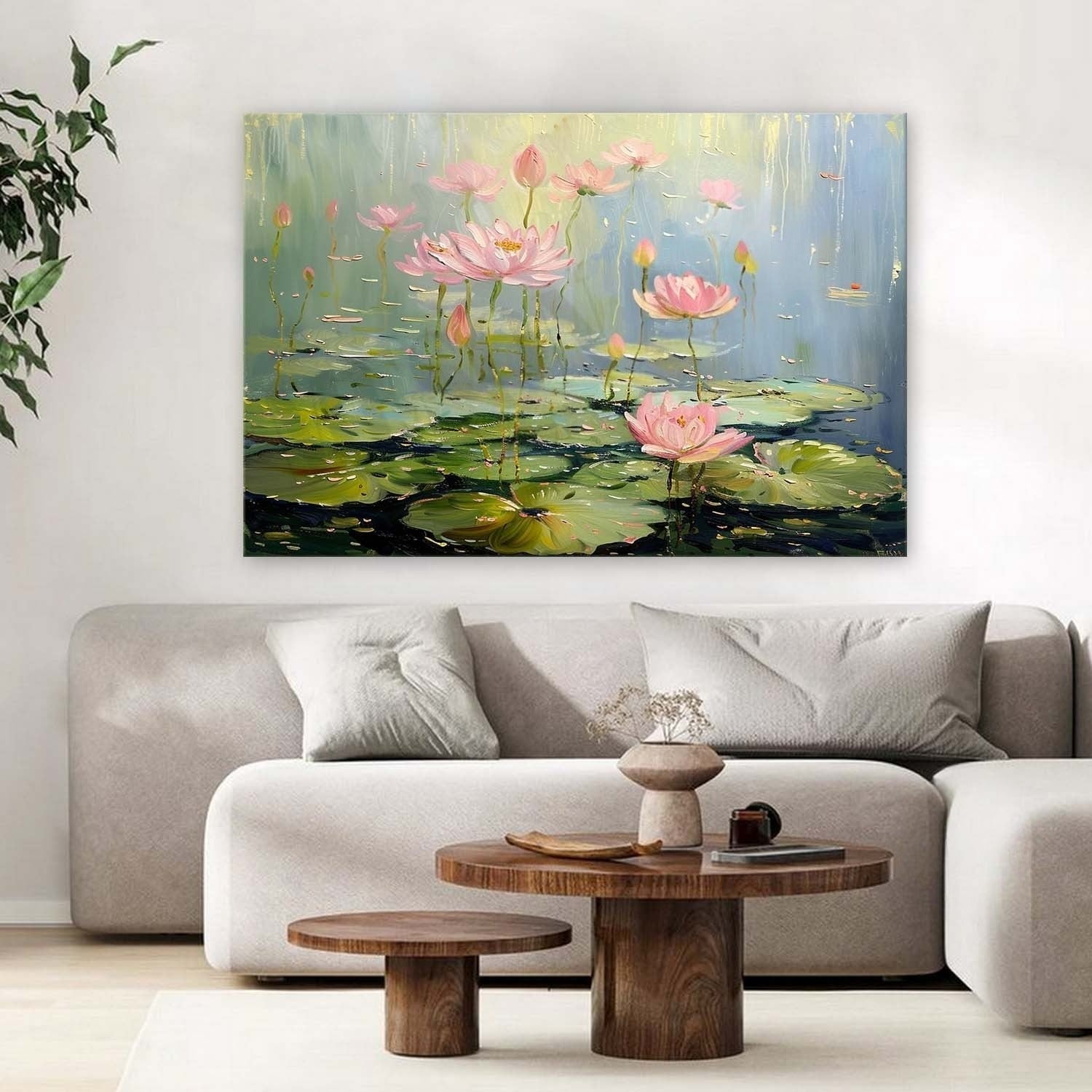 Wall Art Horizontal Lotus Pond Painting - Neutralighting