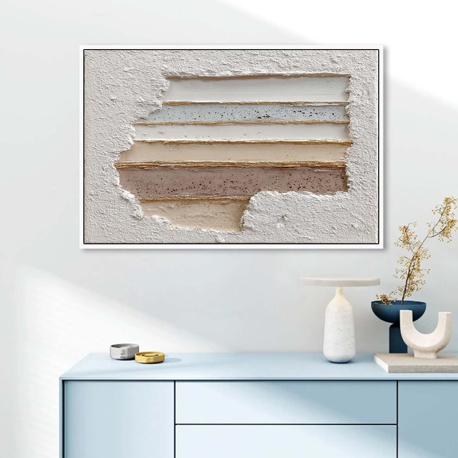 Wall Art Panoramic Textured Abstract Layered Scene Soft Neutral - Neutralighting