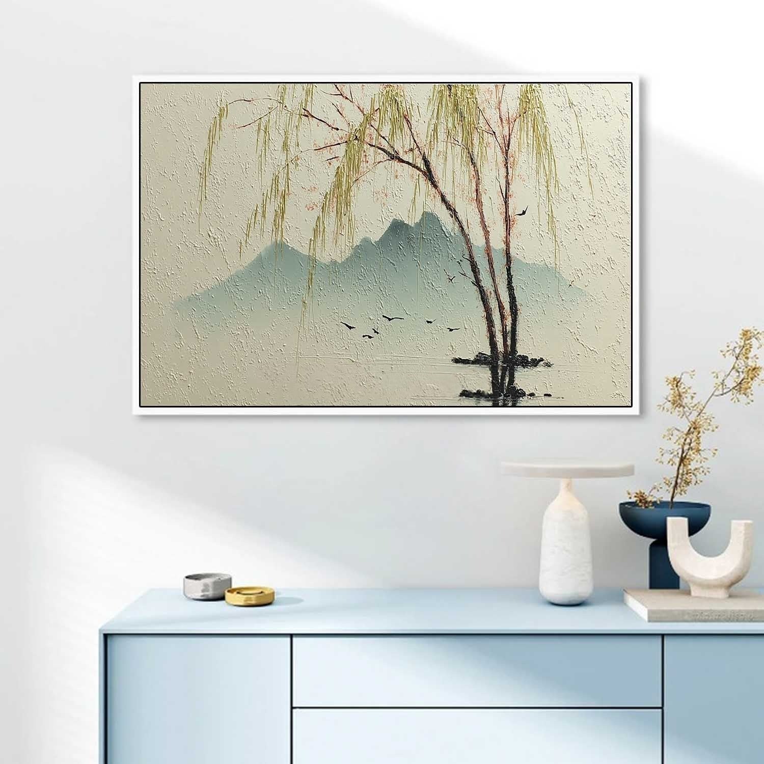Wall Art Chinese Willow Mountain Landscape - Neutralighting