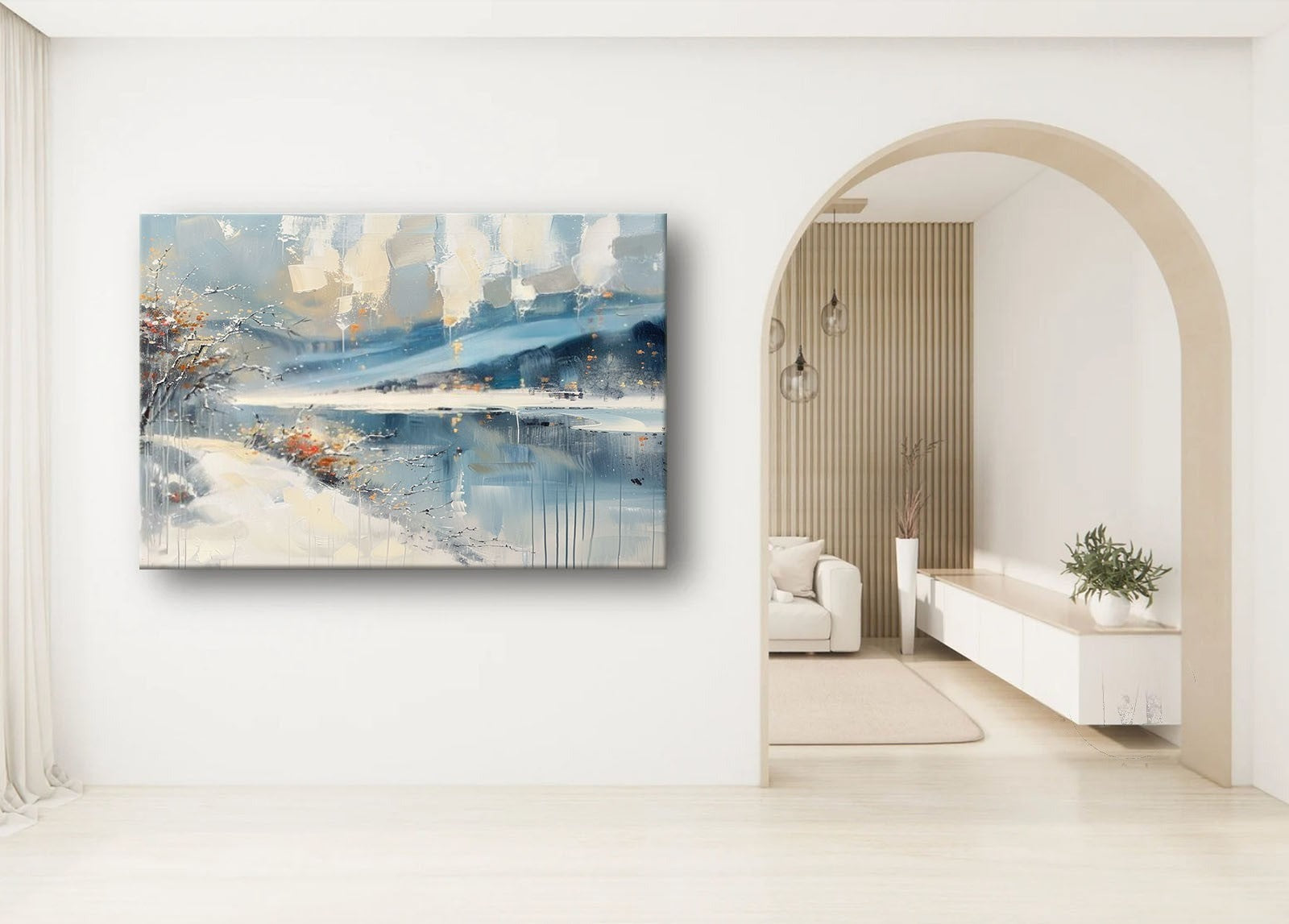Wall Art Horizontal Abstract Winter Lakeside - Neutralighting