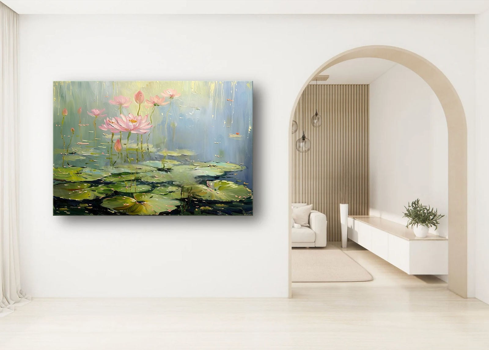 Wall Art Horizontal Lotus Pond Painting - Neutralighting