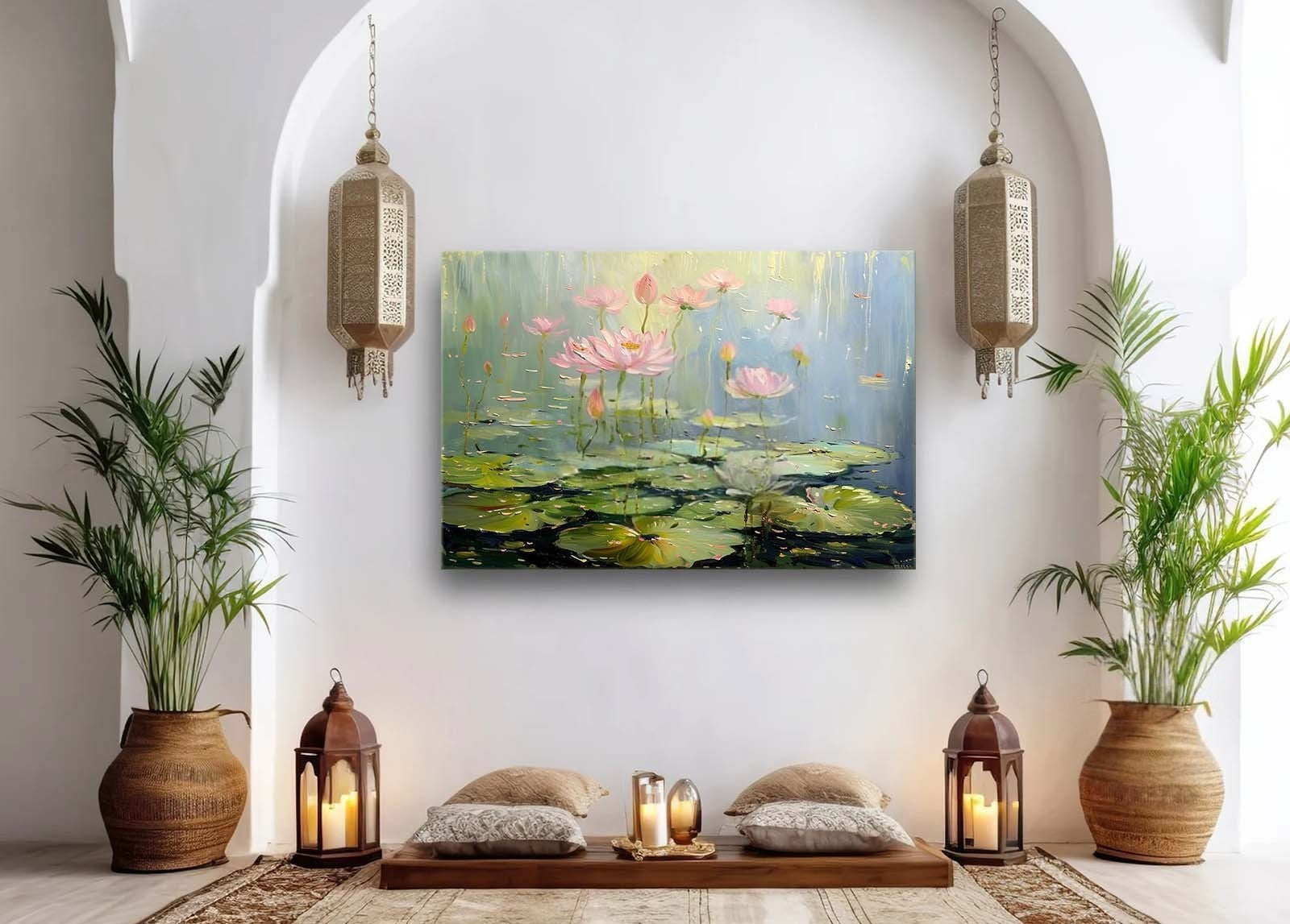 Wall Art Horizontal Lotus Pond Painting - Neutralighting