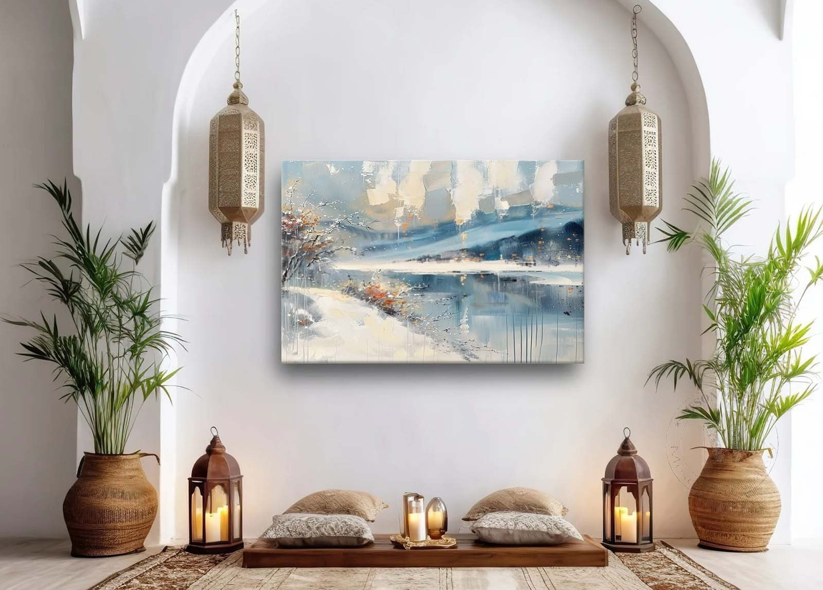 Wall Art Horizontal Abstract Winter Lakeside - Neutralighting