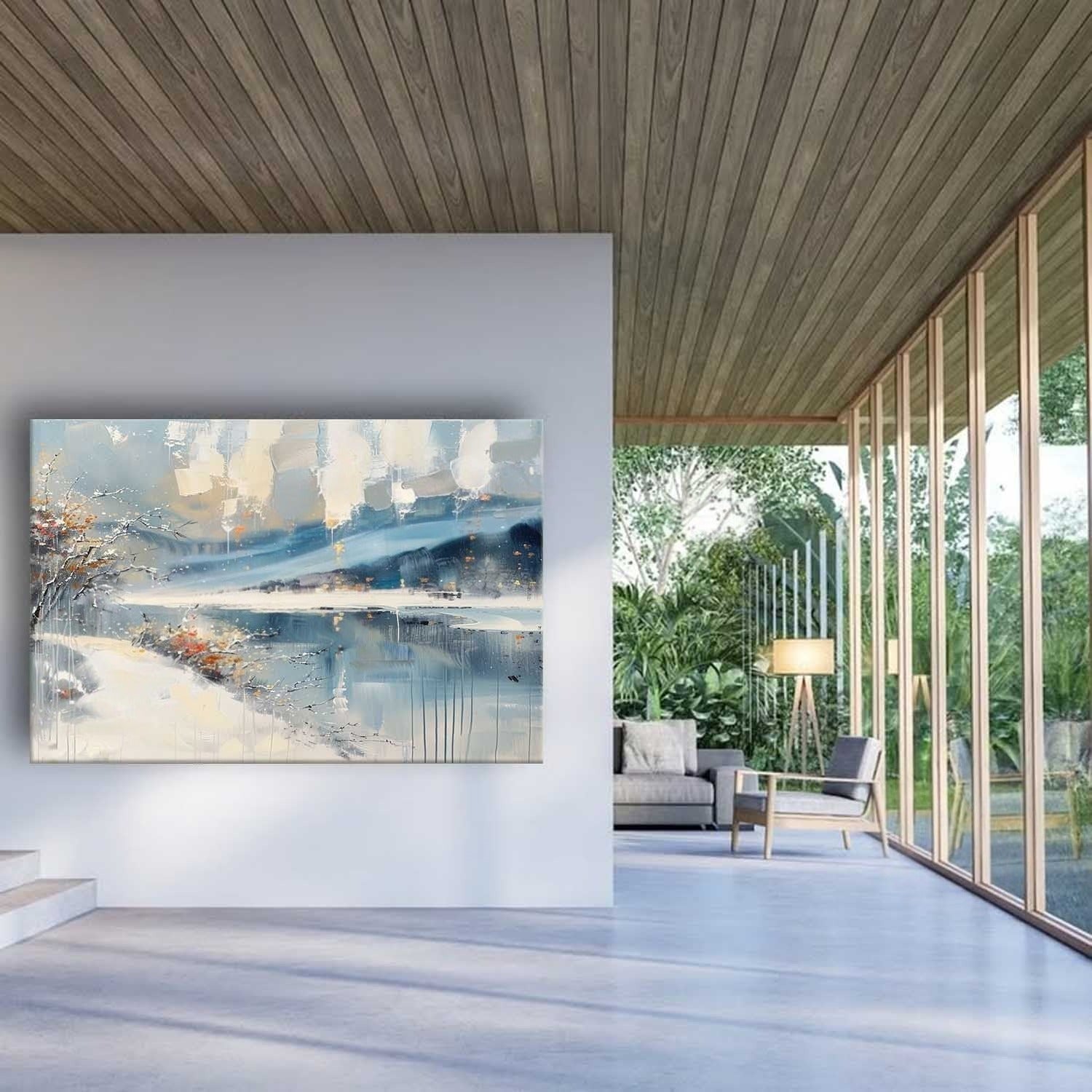 Wall Art Horizontal Abstract Winter Lakeside - Neutralighting