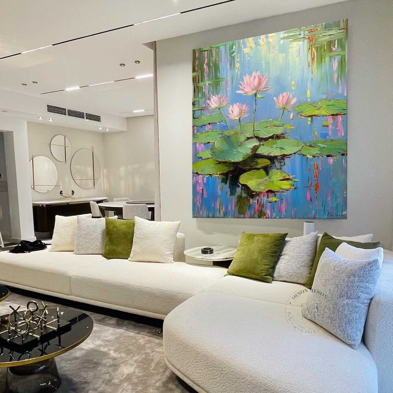 Wall Art Serene Pink Water Lilies Pond - Neutralighting