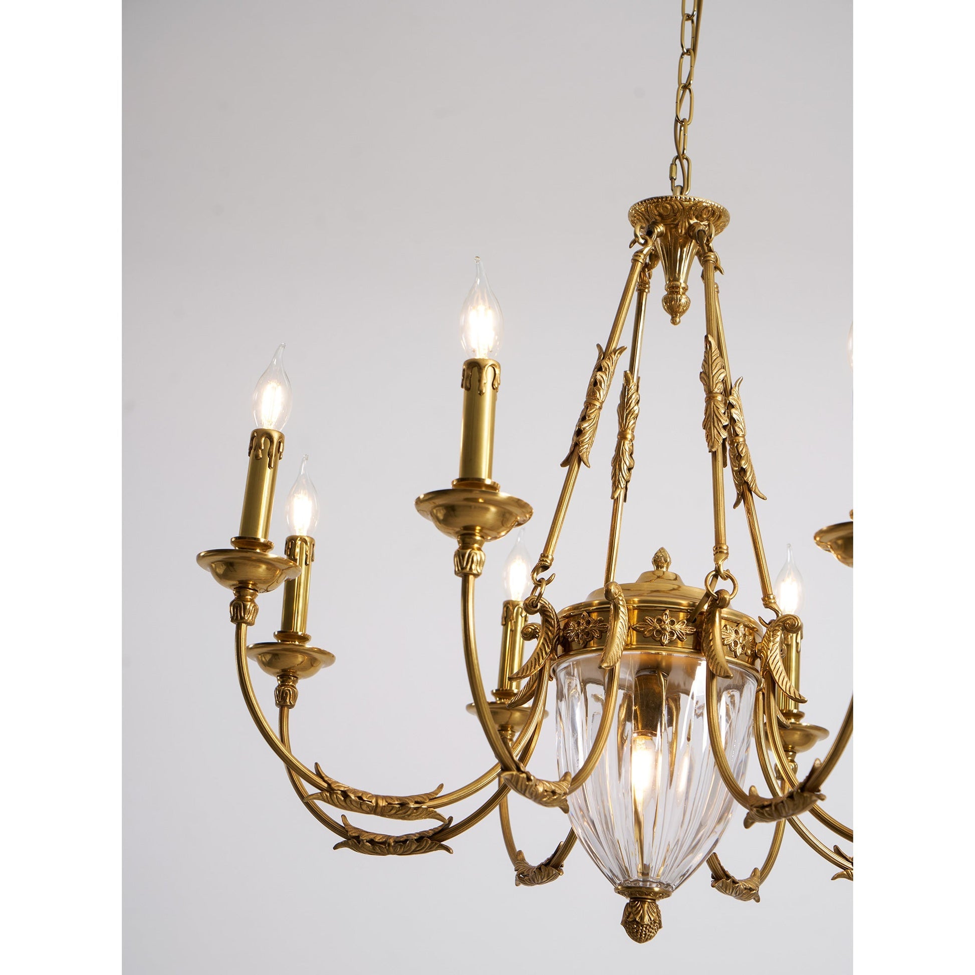 Lifestyle image of the chandelier in a French Provincial living room.