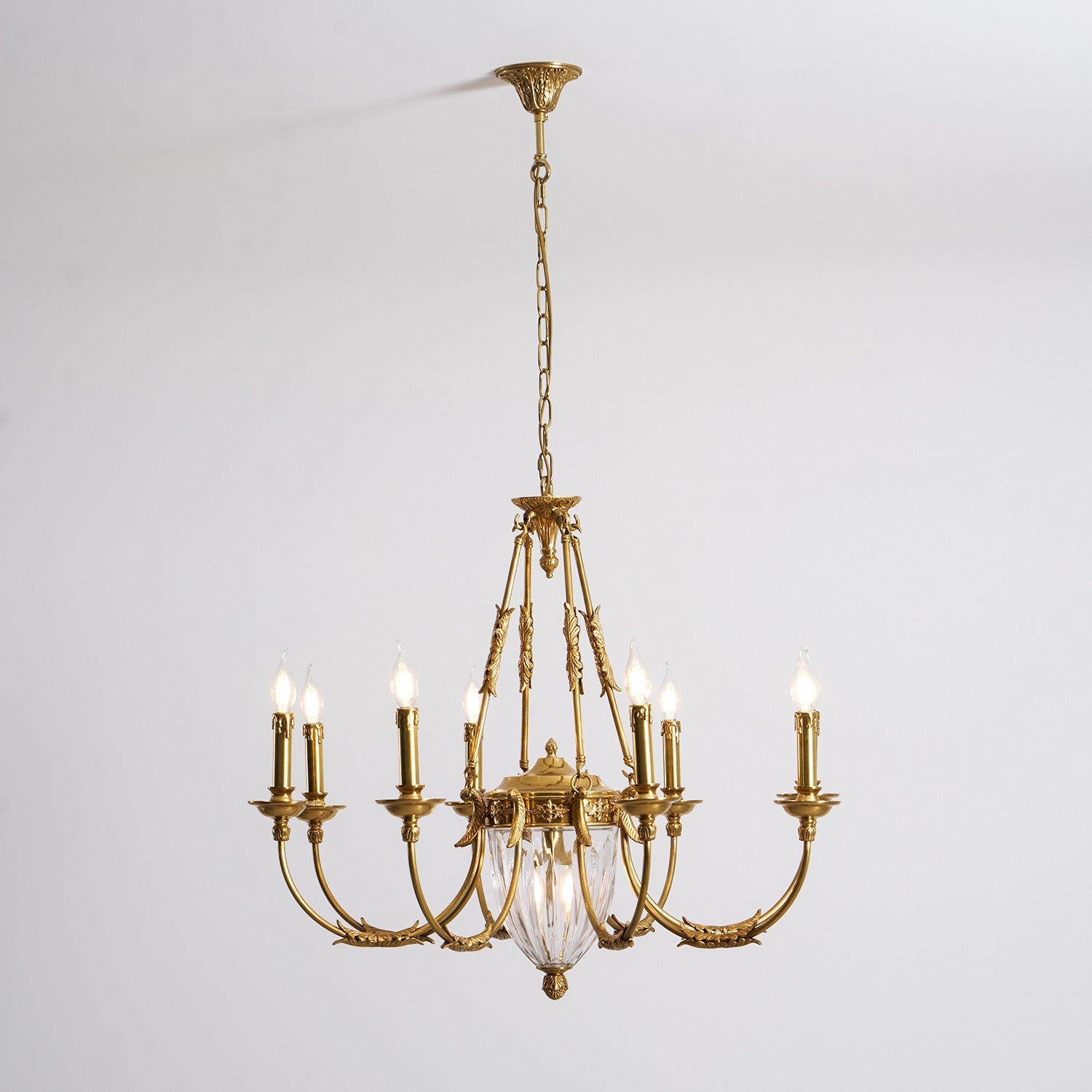 Side profile of the Ashford Chandelier, showing its neoclassical proportions.