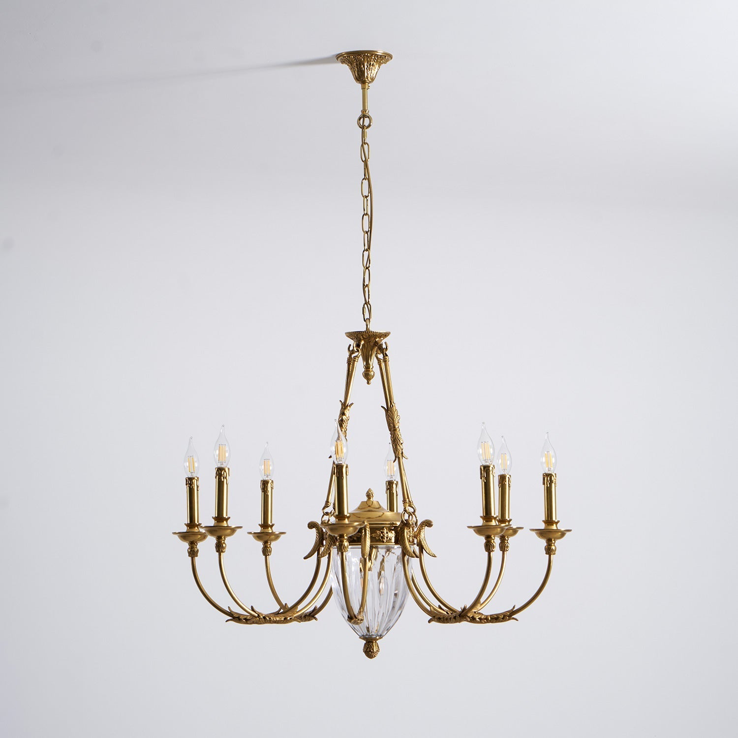 View from below the Ashford Chandelier, highlighting the arrangement of the arms.