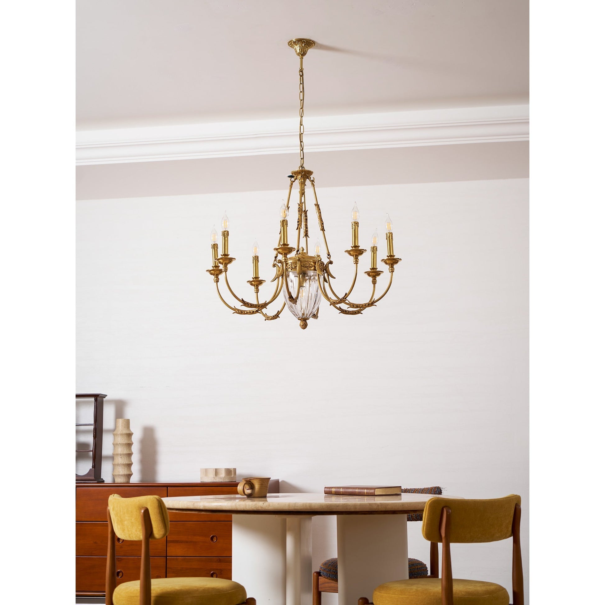 Full view of the Ashford Brass Chandelier.