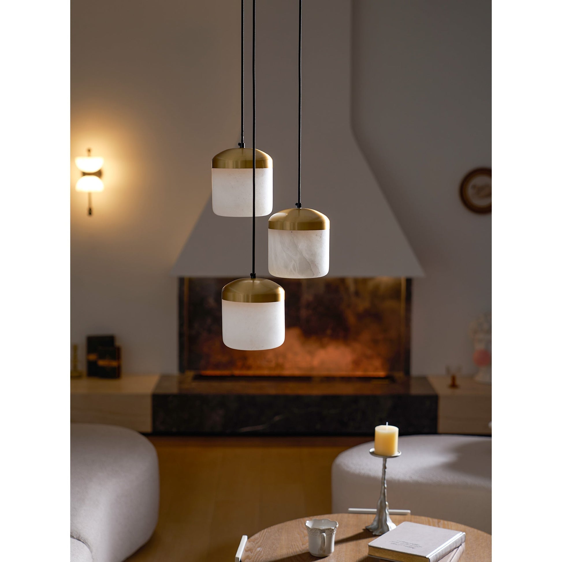 View from below the Asta Alabaster Pendant Lamp showing the light source.