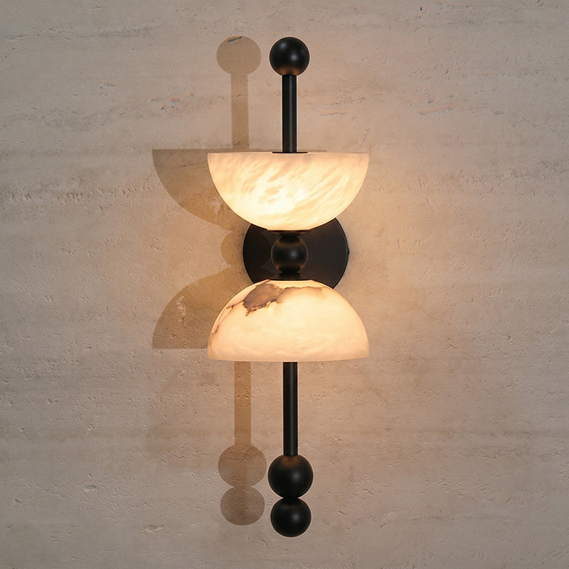The alabaster shade unlit, showcasing its stone texture.