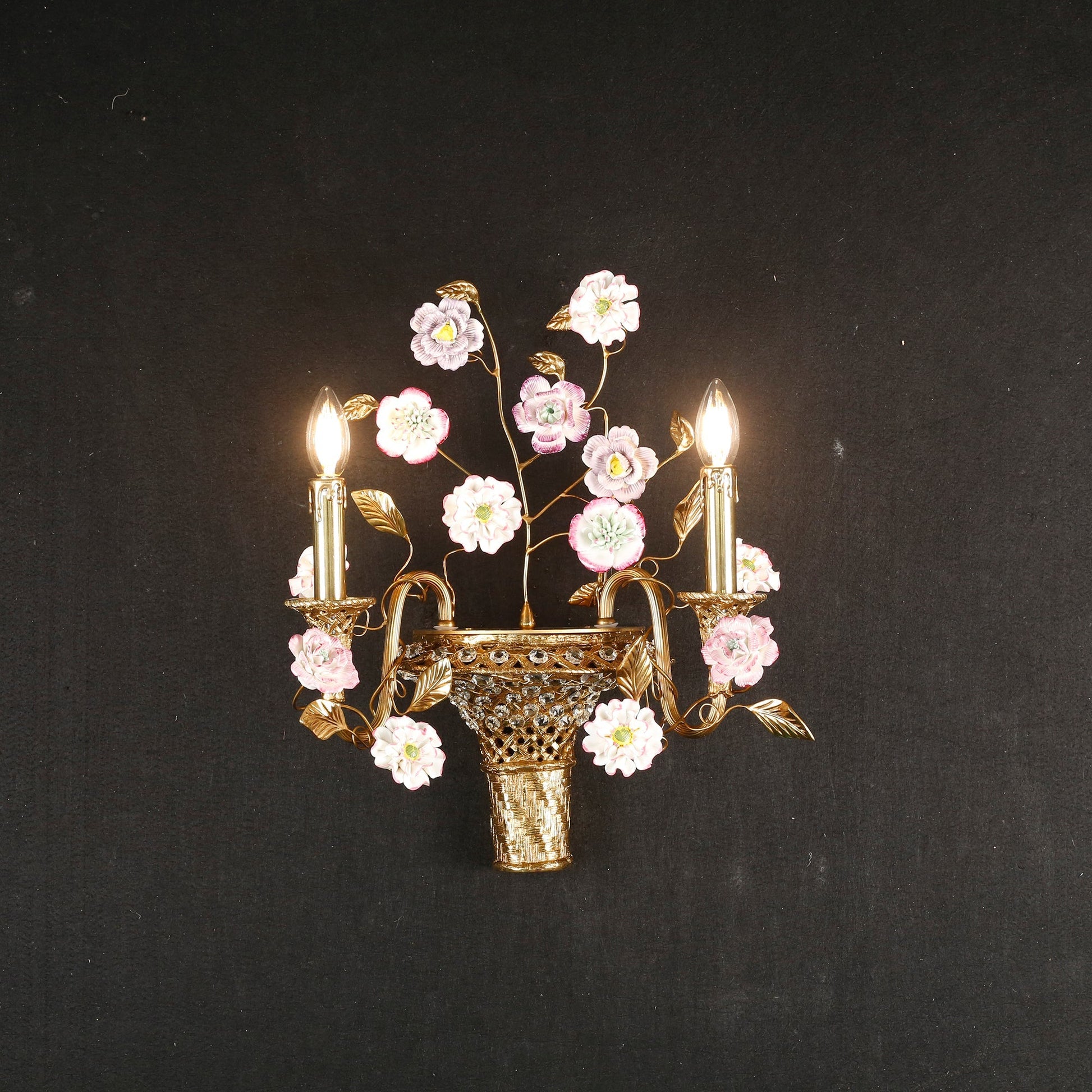 View of the Tole wall lamp from a low angle.