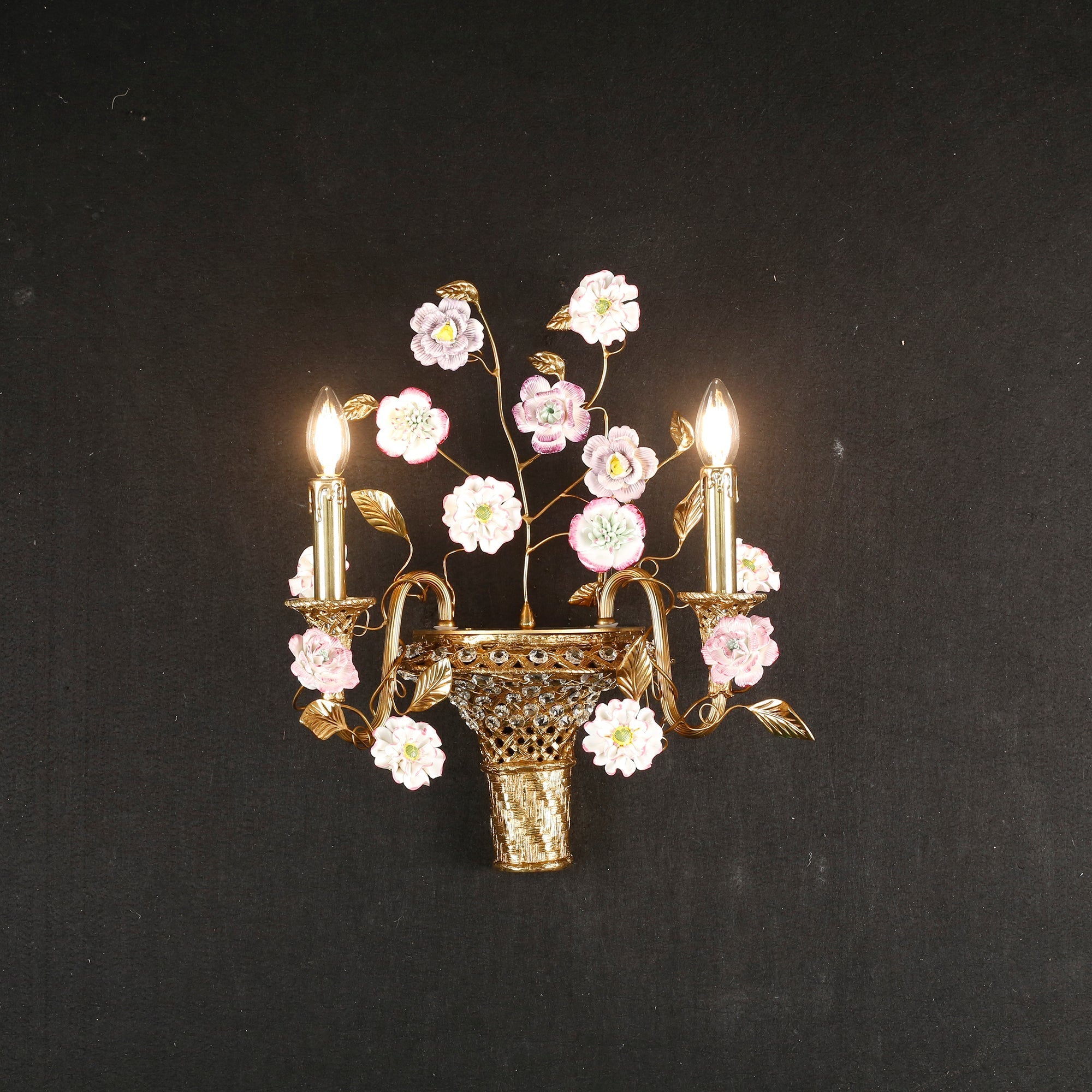 View of the Tole wall lamp from a low angle.