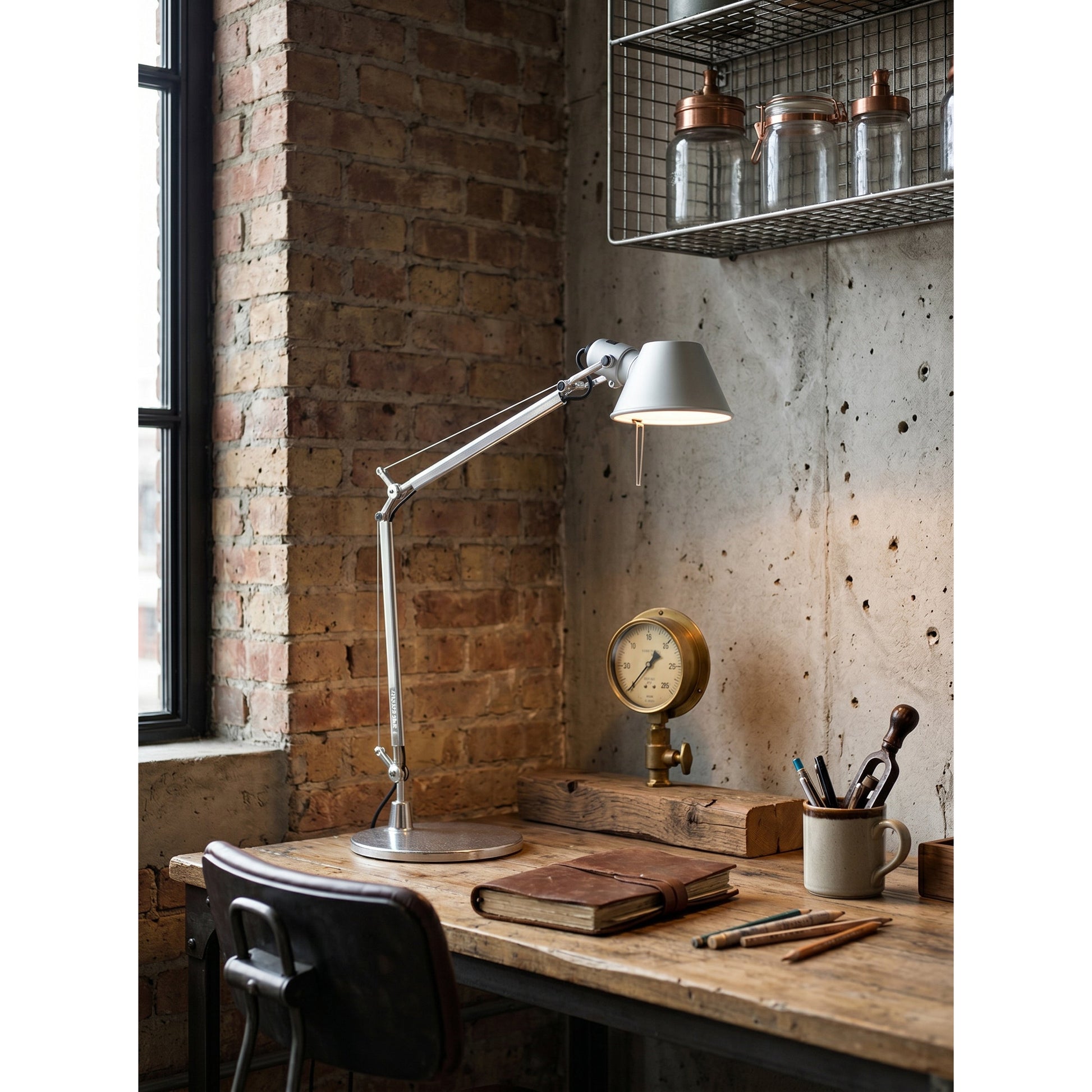 Side profile of the floor-scale lamp.