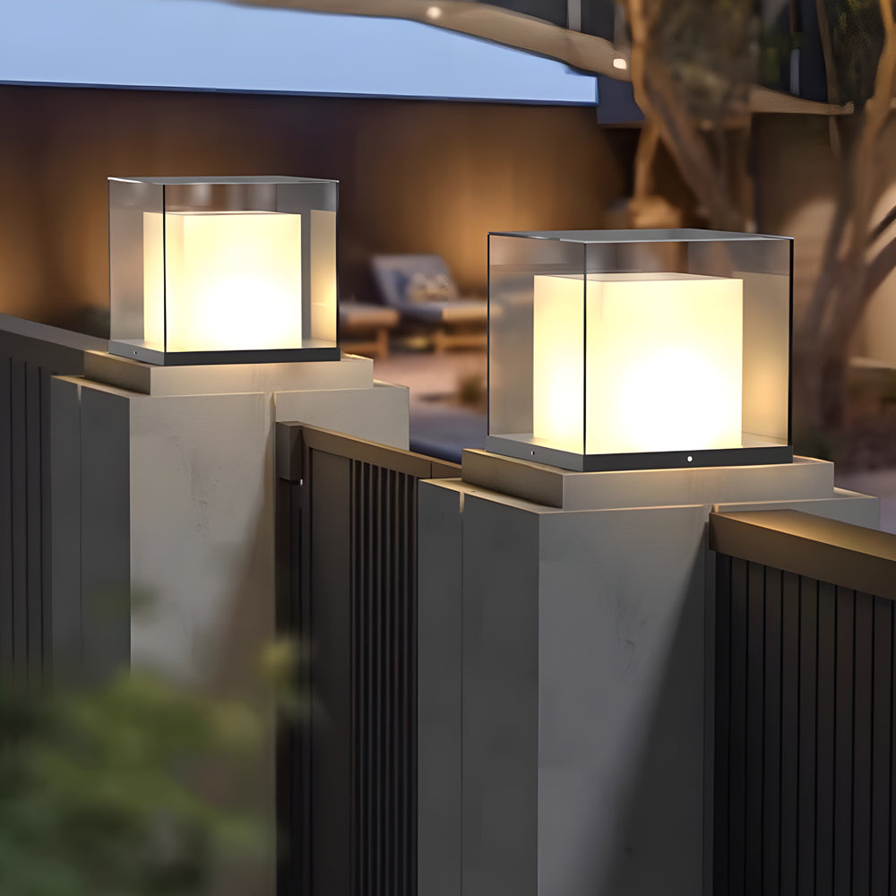 Cheerful Square Gate Minimalist Glass Outdoor Pillar Lights