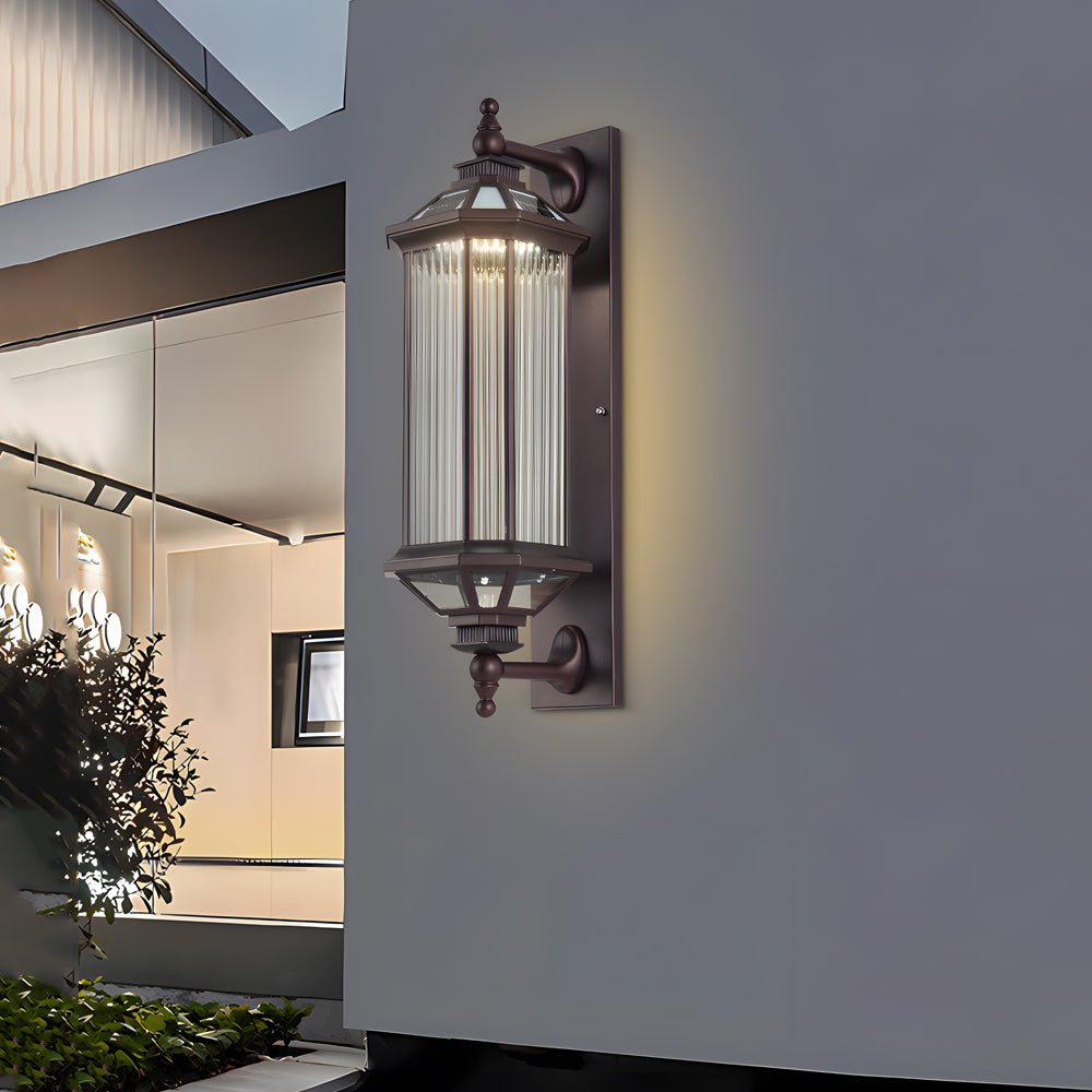Peacemy Retro Ribbed Solar Glass Outdoor Wall Light