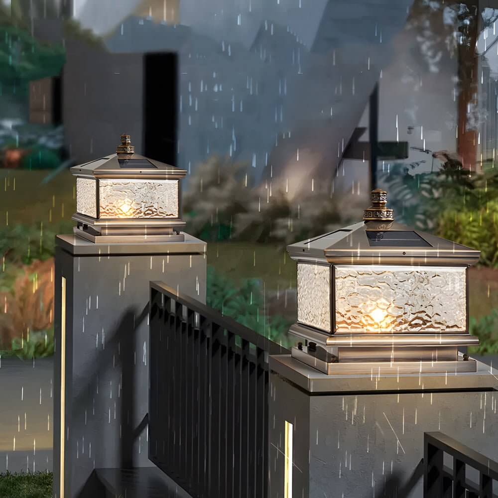 Dna Retro Square Antique Glass Outdoor Mount Post Light