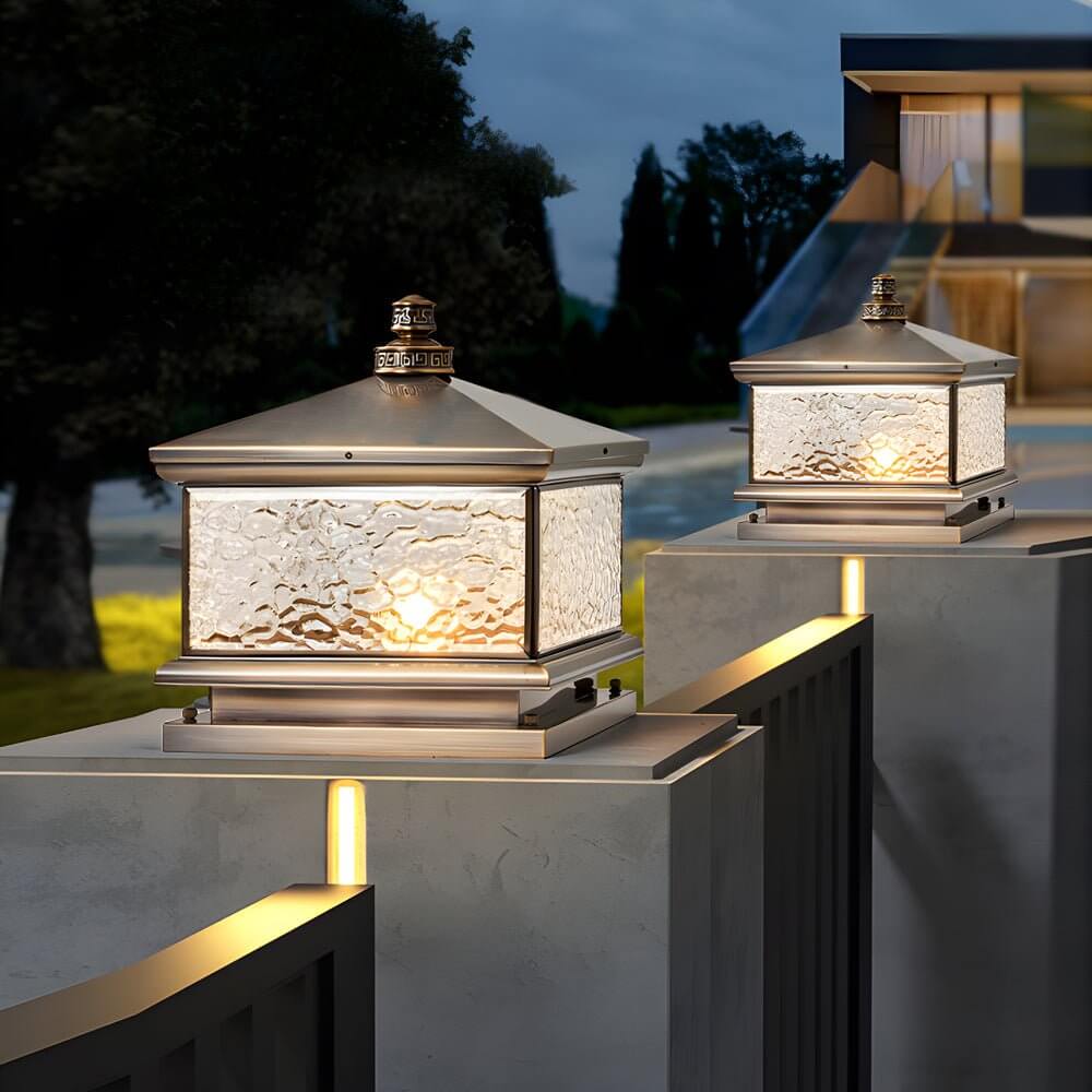 Dna Retro Square Antique Glass Outdoor Mount Post Light