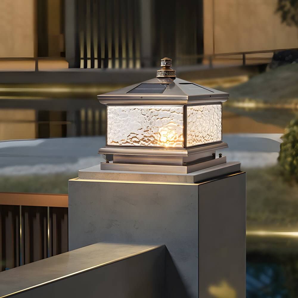 Dna Retro Square Antique Glass Outdoor Mount Post Light