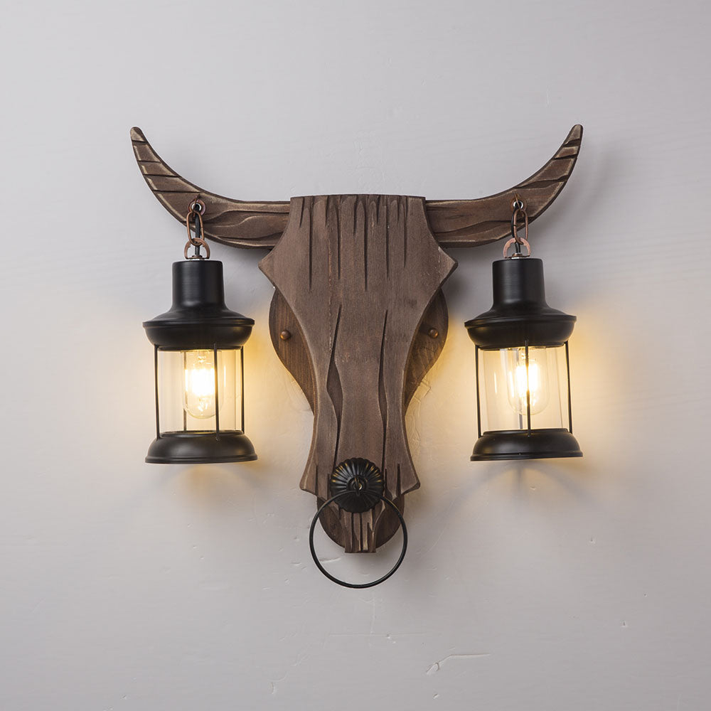 Austin Wall Lamp Bull Shape Vintage, 2 Heads Wood/Metal, Bedroom - Neutral Decor