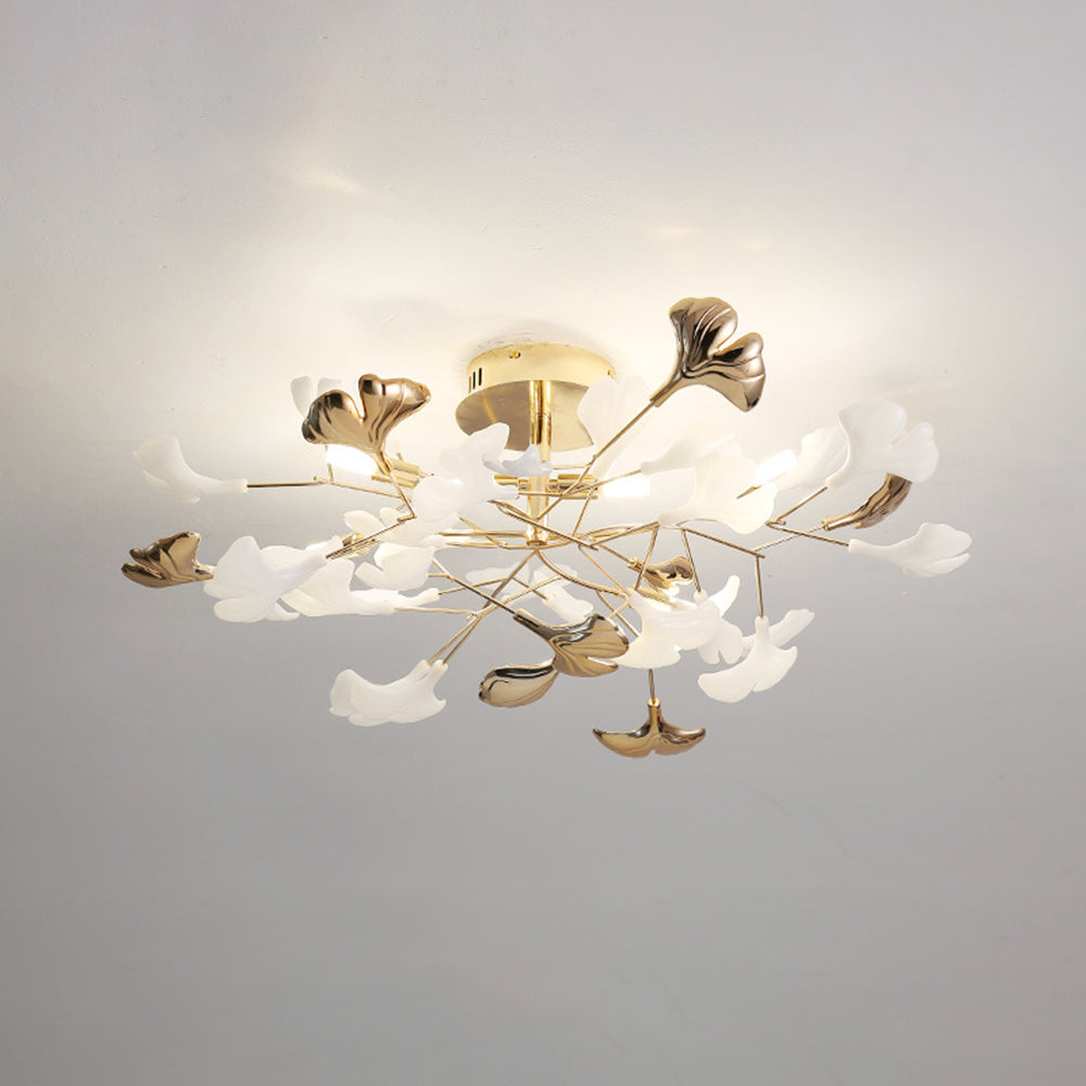 Olivia Elegant Leaf Ceramic/Metal Flush Mount Ceiling Light, Gold - Neutral Decor