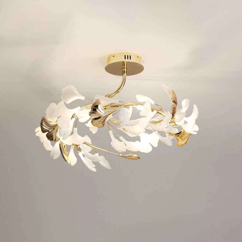 Olivia Elegant Leaf Ceramic/Metal Flush Mount Ceiling Light, Gold - Neutral Decor
