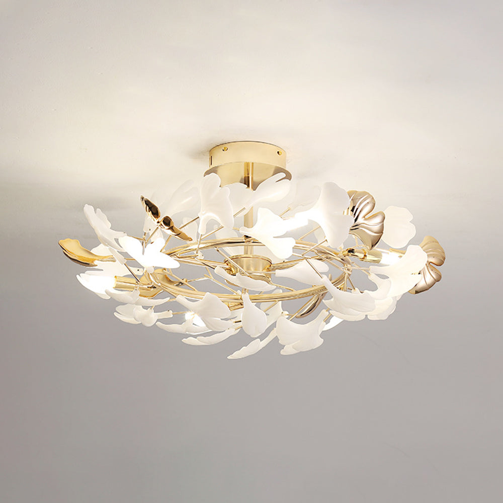 Olivia Elegant Leaf Ceramic/Metal Flush Mount Ceiling Light, Gold - Neutral Decor