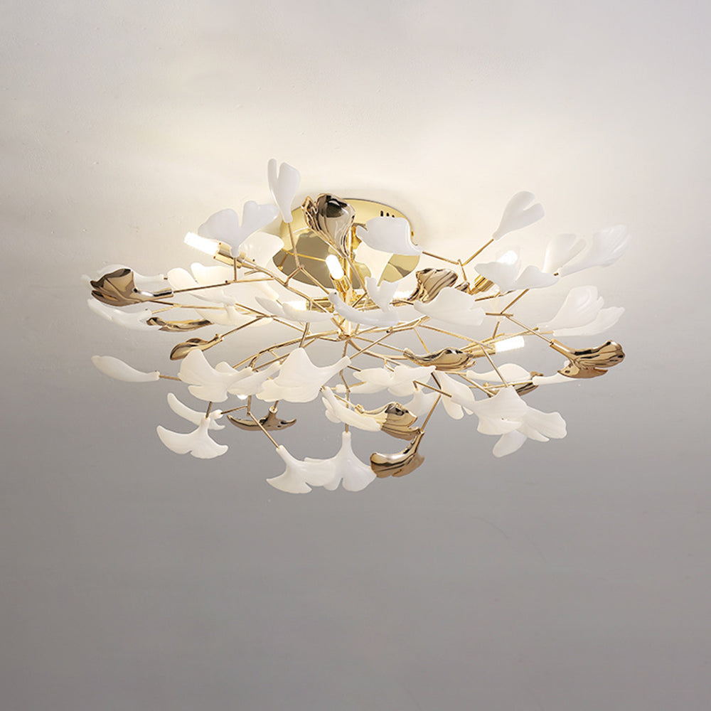 Olivia Elegant Leaf Ceramic/Metal Flush Mount Ceiling Light, Gold - Neutral Decor