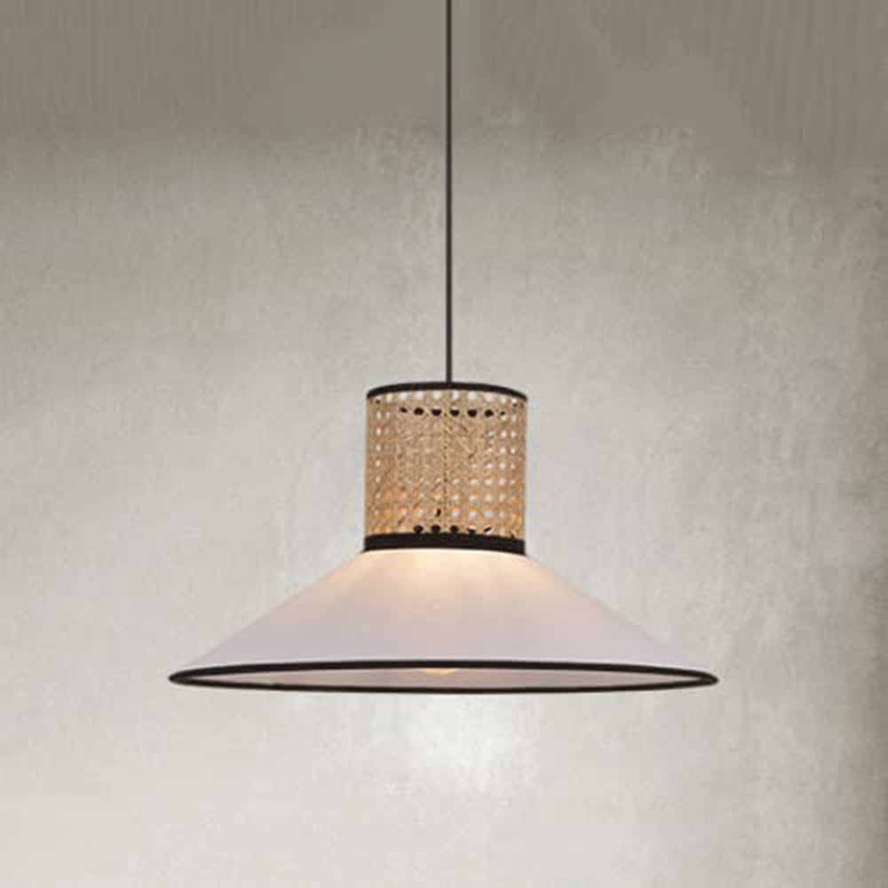 Ritta Modern Rattan/FabricPendant Light, White - Neutral Decor