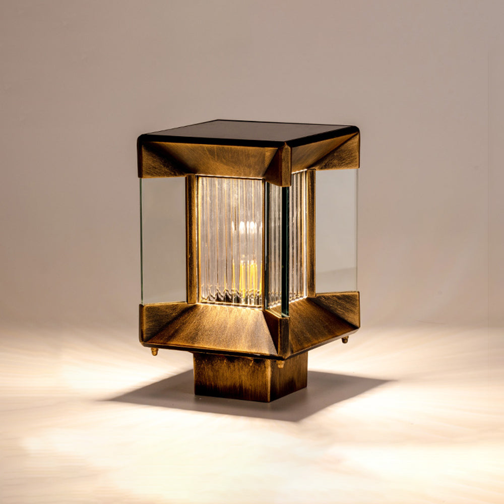 Ray Modern Rectangular Metal Glass Outdoor Lamp, Black/Black-Gold - Neutral Decor