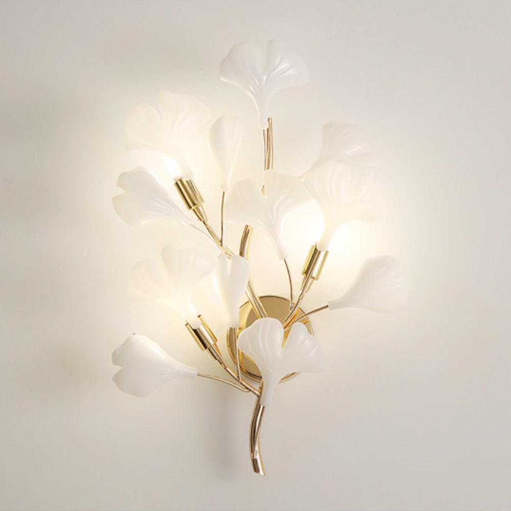 Olivia Decorative Flower in Golden White Ceramic Wall Lamp - Neutral Decor