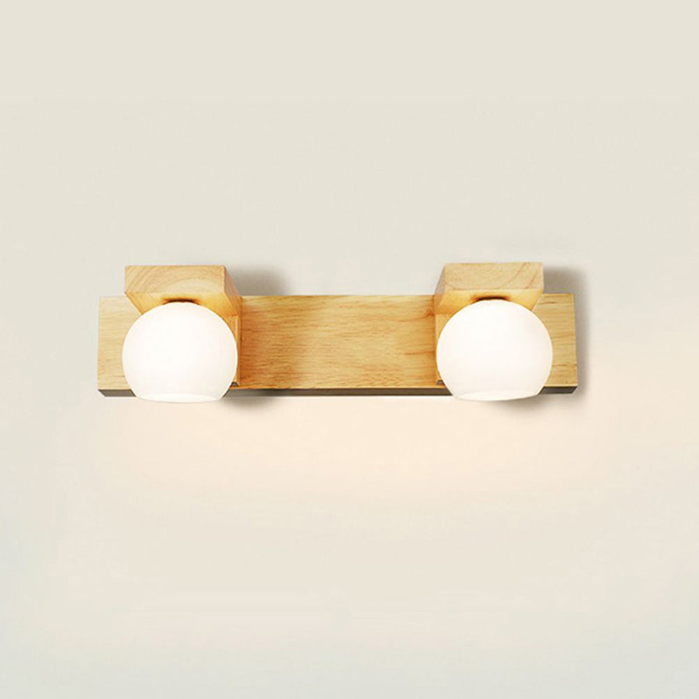 Muto Wooden Ball Mirror Front Vanity Wall Lamp, Log Color - Neutral Decor