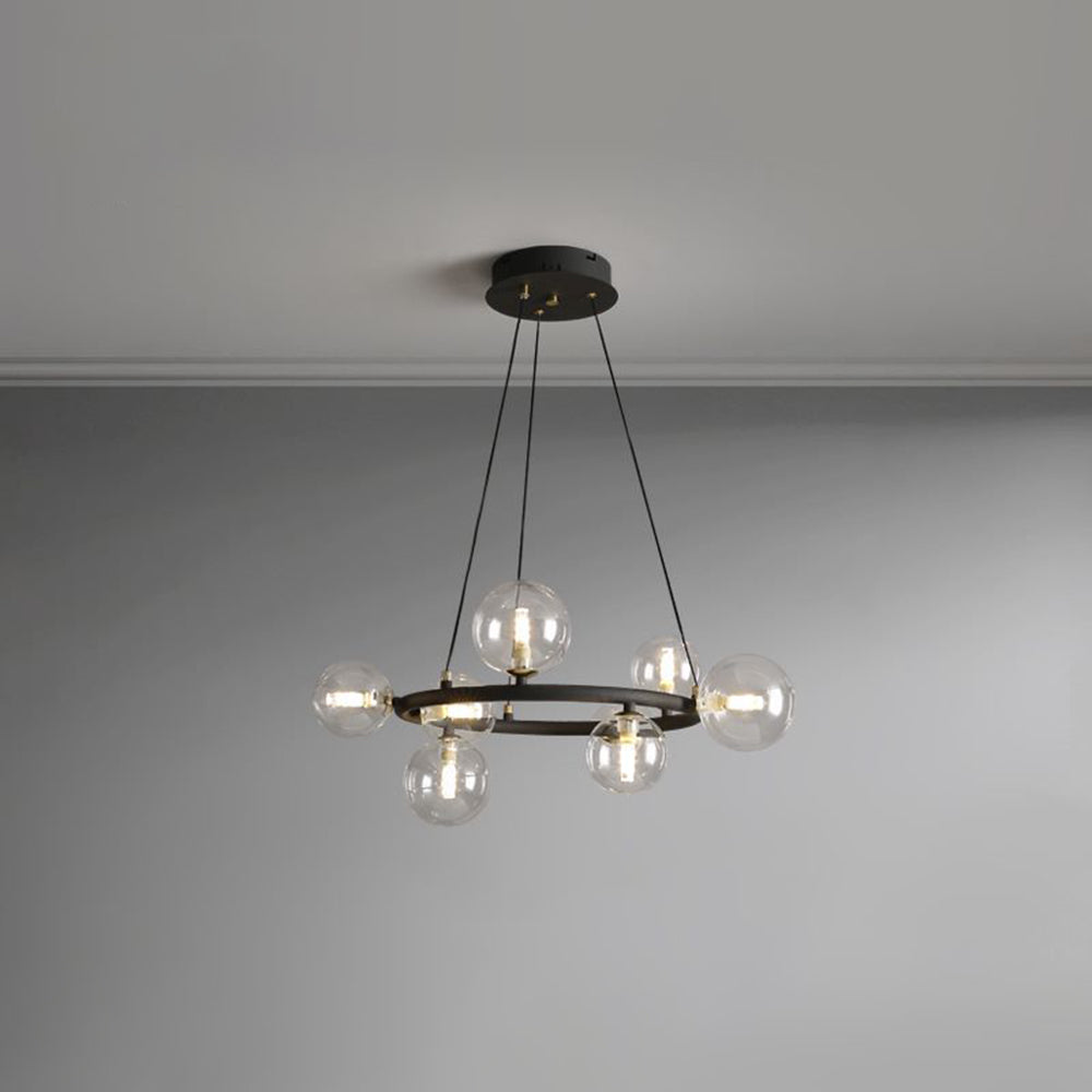 Valentina Modern Glass Globe Ring Chandelier, Gold/Black - Neutral Decor