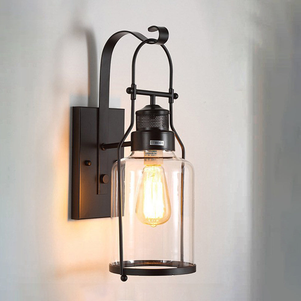 Silva Vintage Lantern Glass/Metal Wall Lamp, Black/Rusty - Neutral Decor