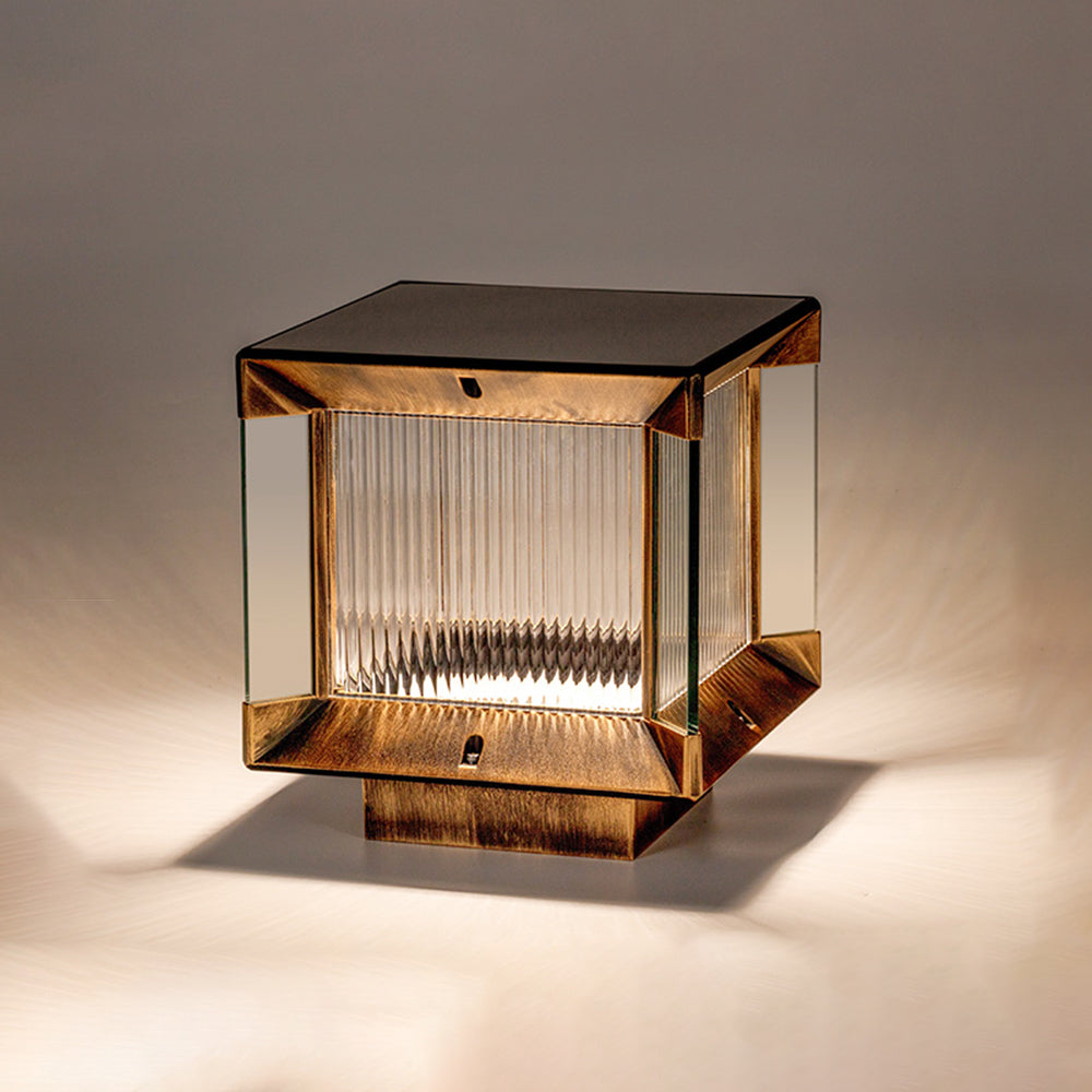 Ray Modern Rectangular Metal Glass Outdoor Lamp, Black/Black-Gold - Neutral Decor