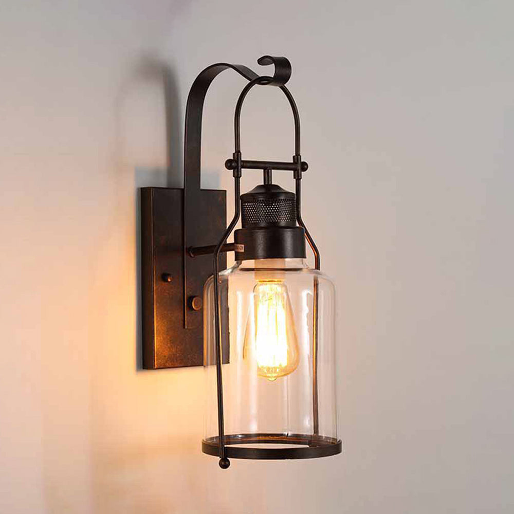 Silva Vintage Lantern Glass/Metal Wall Lamp, Black/Rusty - Neutral Decor