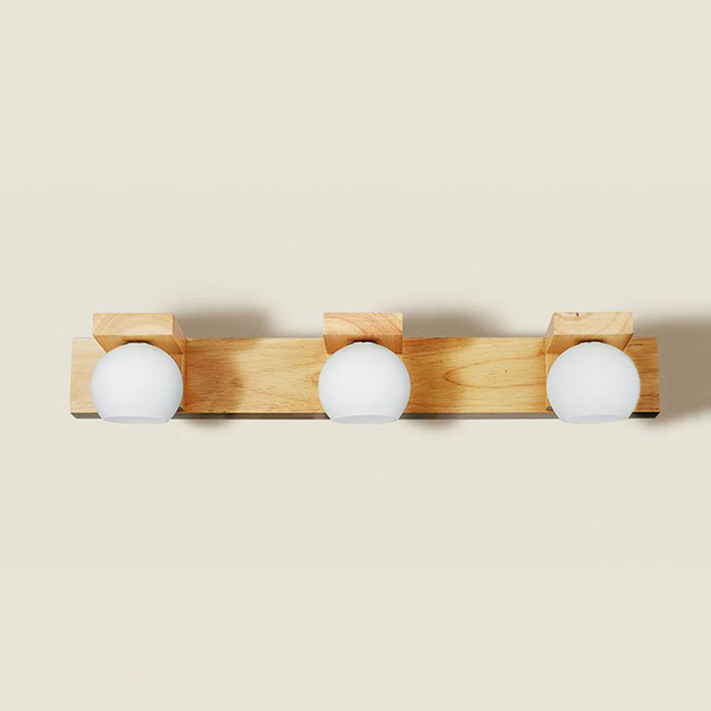 Muto Wooden Ball Mirror Front Vanity Wall Lamp, Log Color - Neutral Decor