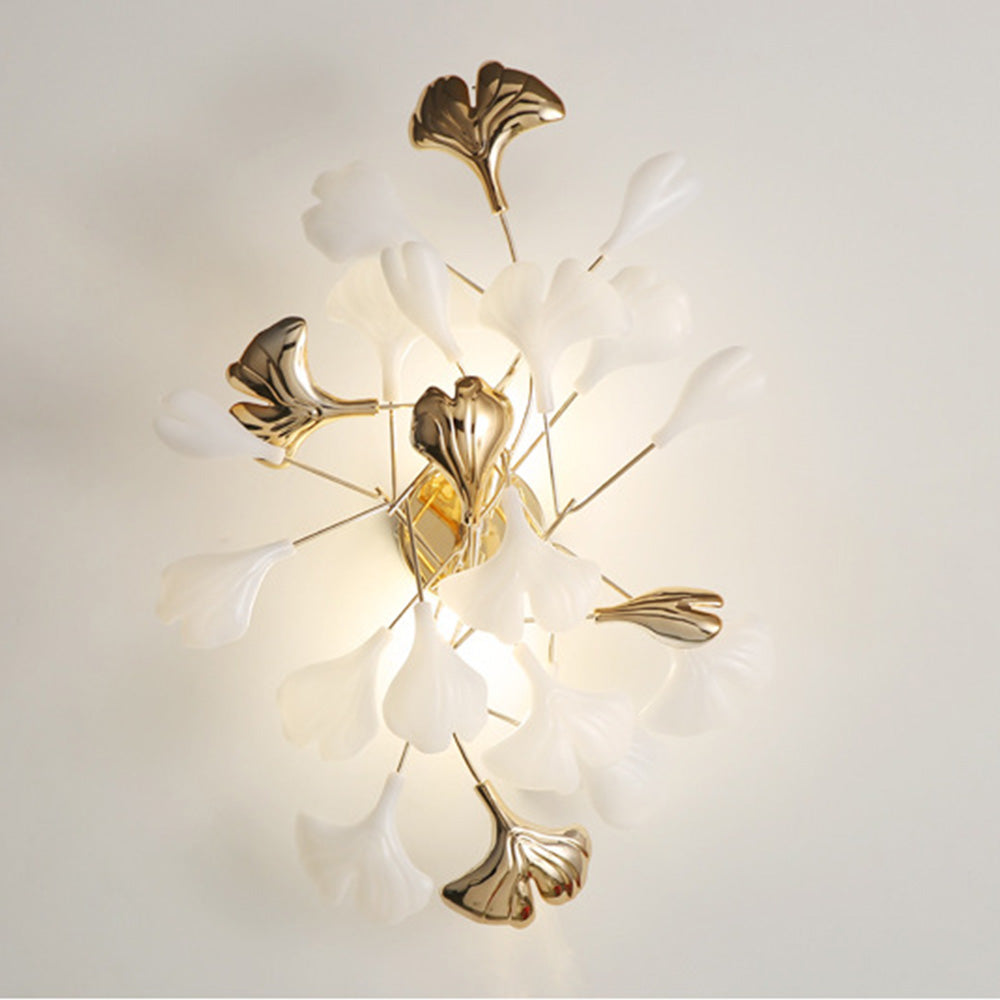 Olivia Decorative Flower in Golden White Ceramic Wall Lamp - Neutral Decor