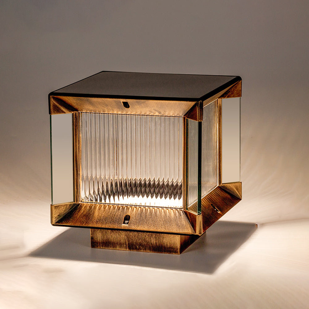Ray Modern Rectangular Metal Glass Outdoor Lamp, Black/Black-Gold - Neutral Decor