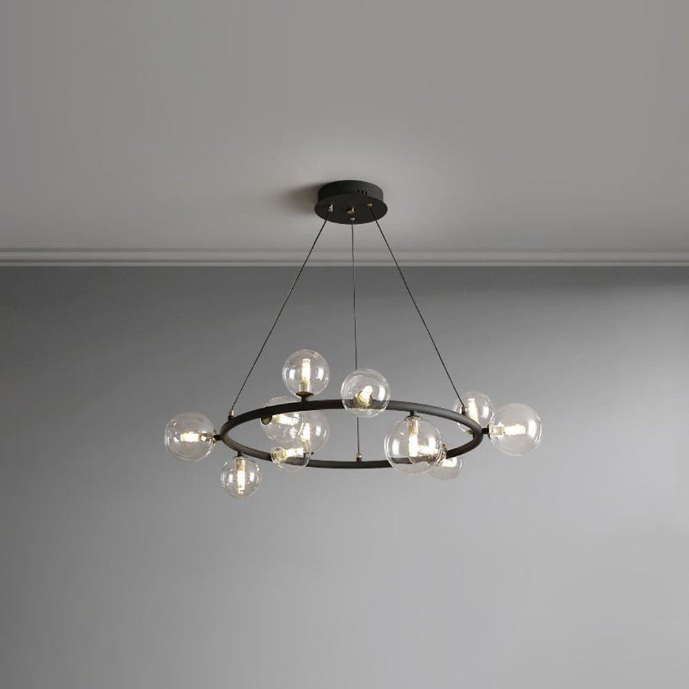 Valentina Modern Glass Globe Ring Chandelier, Gold/Black - Neutral Decor