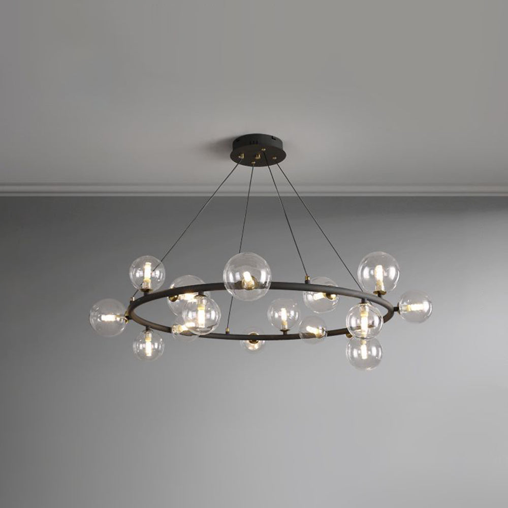 Valentina Modern Glass Globe Ring Chandelier, Gold/Black - Neutral Decor