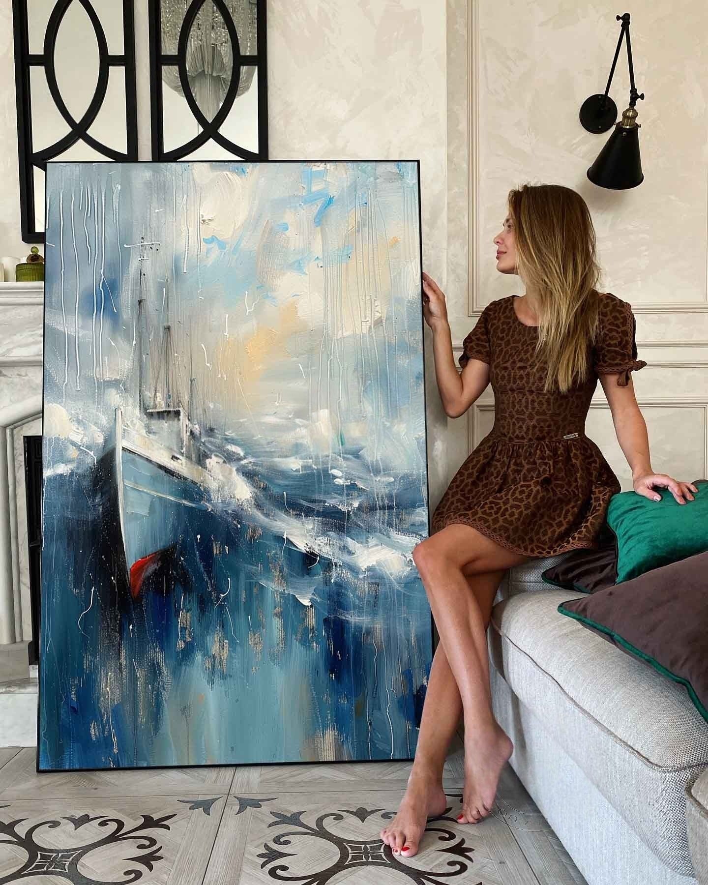 Wall Art Vertical Abstract Sailing Boat - Neutralighting