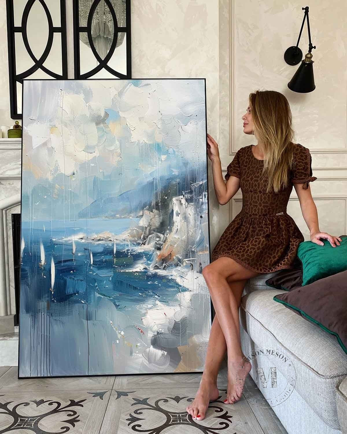 Wall Art Coastal Sailboats Rainy Seascape - Neutralighting