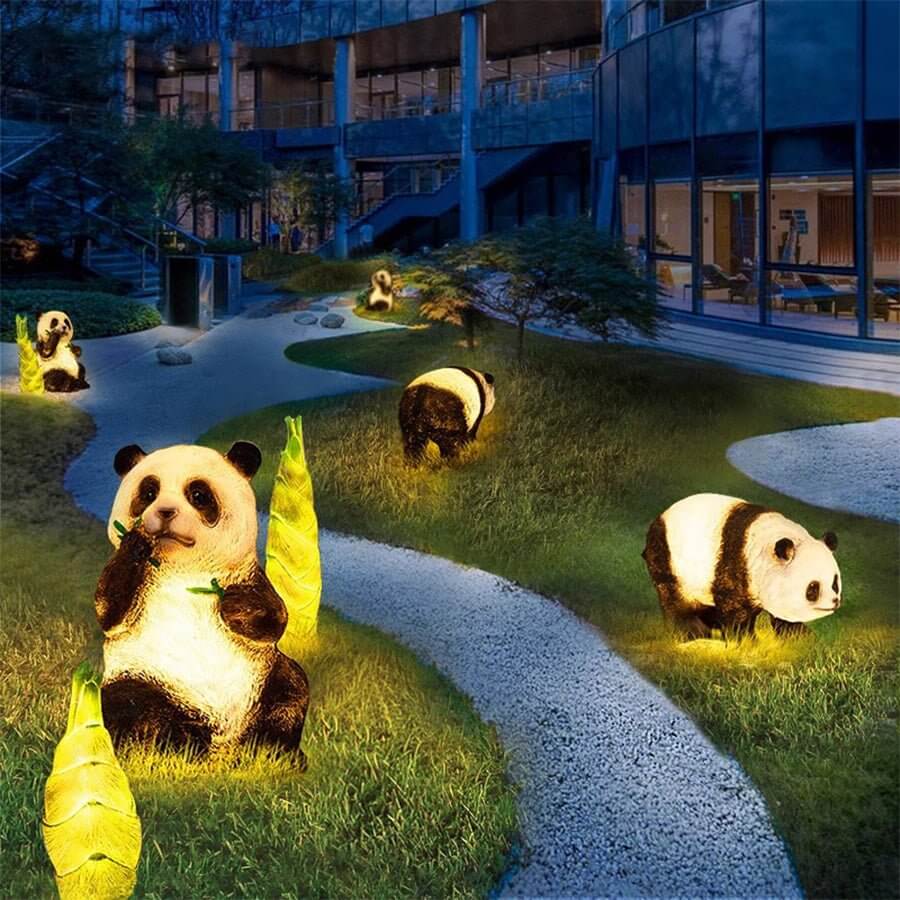 Hubert Panda Bamboo Animal Resin Outdoor Lawn Lamp