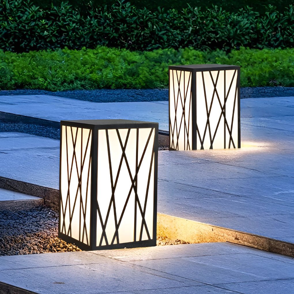 Ezra Square Solar LED Bollard Linear Steel Outdoor Lights