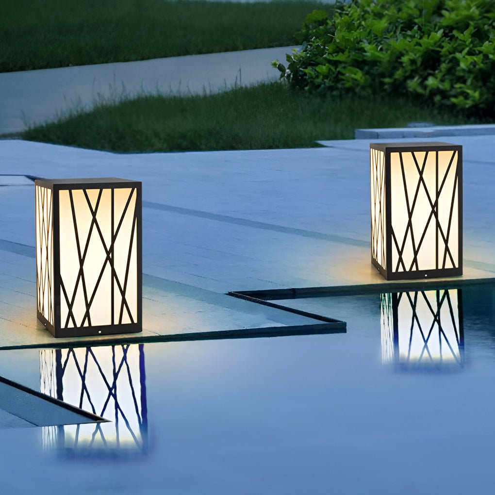 Ezra Square Solar LED Bollard Linear Steel Outdoor Lights