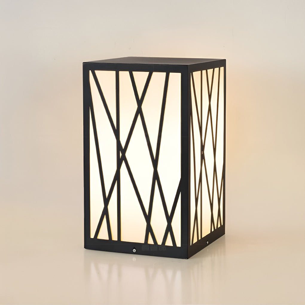 Ezra Square Solar LED Bollard Linear Steel Outdoor Lights
